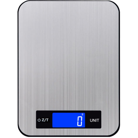 Balanza de cocina de acero inoxidable de 10 kg con botones táctiles y visión nocturna para un uso preciso en la cocina.