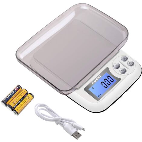 Balanza de cocina digital de alta precisión 0,01 g/1 kg - Acero inoxidable impermeable para mesa, medición de leche (ml), plástico ligero y resistente.
