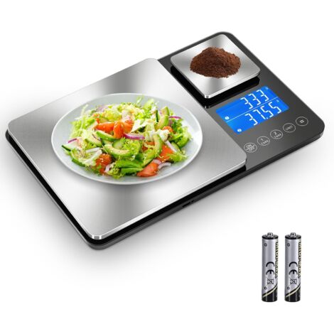Balanza de cocina digital de doble plataforma, precisión de 1 g y 0,01 g, capacidad de 15 kg y 500 g, ideal para hornear, cocinar, levadura y hacer joyas, con función de acumulación.