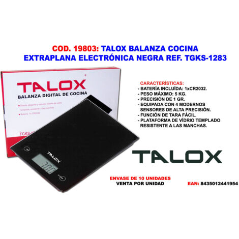 Balanza de cocina extraplana Talox negra 1g a 5kg TGKS-1283