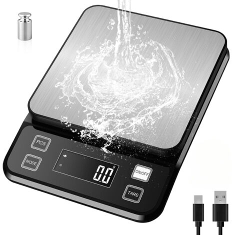 Balanza de cocina grande de acero inoxidable, lavable, para montaje en pared, recargable por USB.