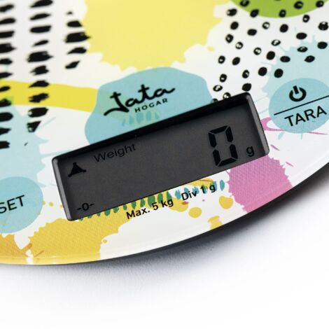 BALANZA DE COCINA JATA HBAL7240 PESO 5KG (DISEÑO CON TAPA)  FUNCION TARA PULSADORES TACTILES