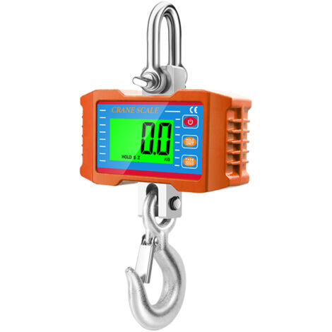 Balanza digital para grúa puente de 1000 kg, robusta, pantalla LCD retroiluminada, cambio de unidades, retención de datos, tara, puesta a cero.