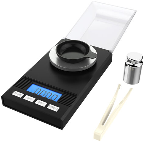 Balanza digital profesional de alta precisión para miligramos, 50 g/0,001 g, mini balanza electrónica para polvo, balanza para joyas de oro negro, balanza digital con pinzas de calibración y plato de