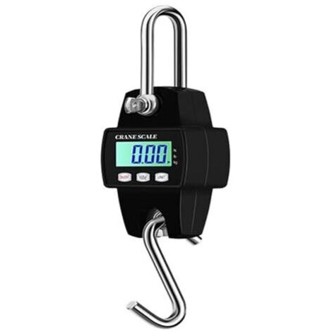 Balanza digital tipo grúa, carcasa de aluminio fundido a presión, minibalanza portátil de 300 kg con gancho, ideal para actividades al aire libre como agricultura, caza y pesca (300 kg, negra). Pilas 