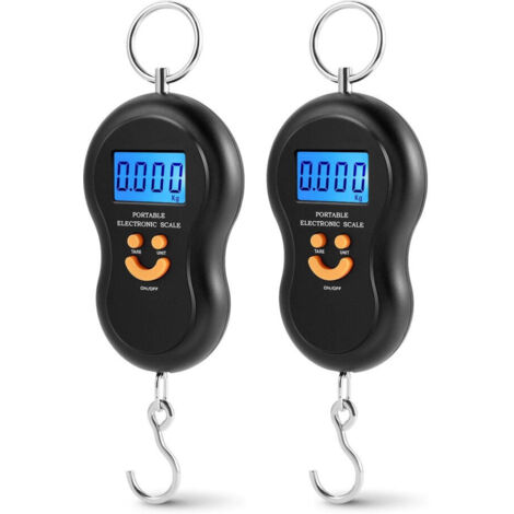 Balanza electrónica colgante portátil de 50 kg (110 lb) con pantalla LCD retroiluminada, gancho de acero inoxidable, incluye 2 pilas AAA, 2 unidades.