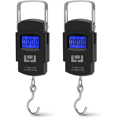 Balanza electrónica colgante portátil de 50 kg (110 lb), con pantalla LCD retroiluminada, gancho de acero inoxidable, incluye 2 pilas AAA, 2 unidades.