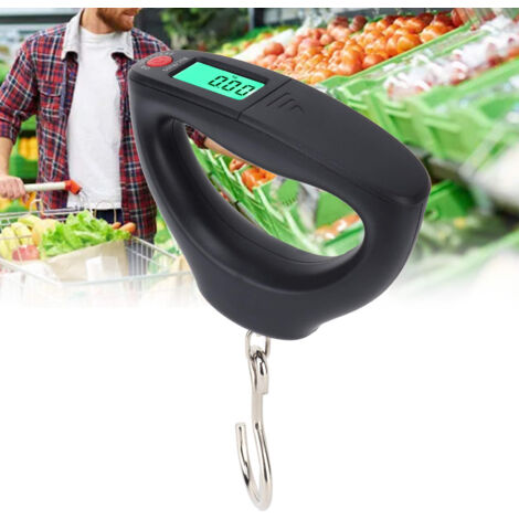 Balanza electrónica de viaje con pantalla brillante y gancho grande y portátil.