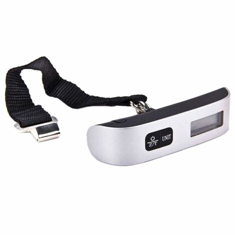 Balanza electrónica digital portátil de viaje de 50 kg/10 g  Material: Metal, Gris Plata, Funciona con pilas, Protección RFID