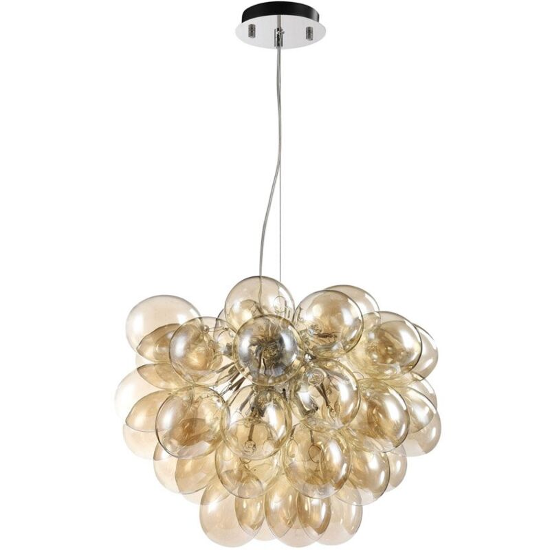 Lampadario Contemporaneo Baldo Metallo Nichel 8 Luci Diffusori Cognac
