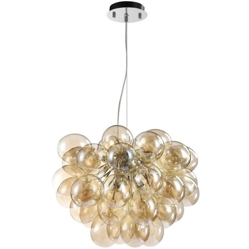 Lampadario Contemporaneo Balbo Metallo Nichel 8 Luci Diffusori Cognac