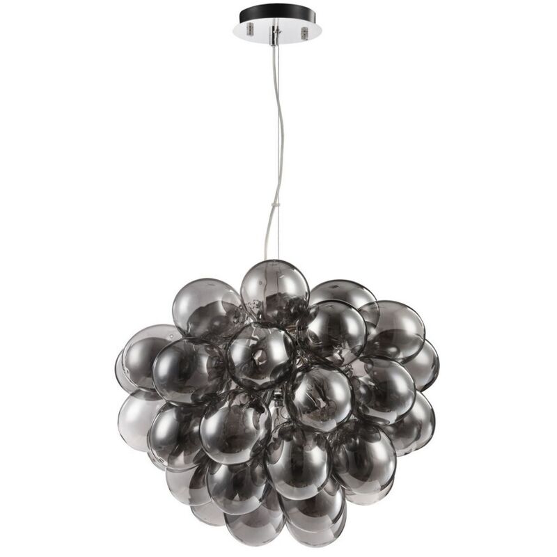 Lampadario Contemporaneo Balbo Metallo Nichel 8 Luci Diffusori Fume