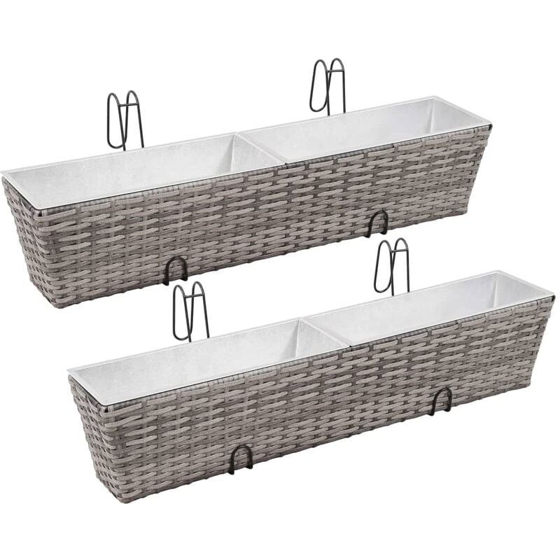 

vidaXL 2x Jardineras de Balcón Trapecio Ratán Gris 80 cm - Gris