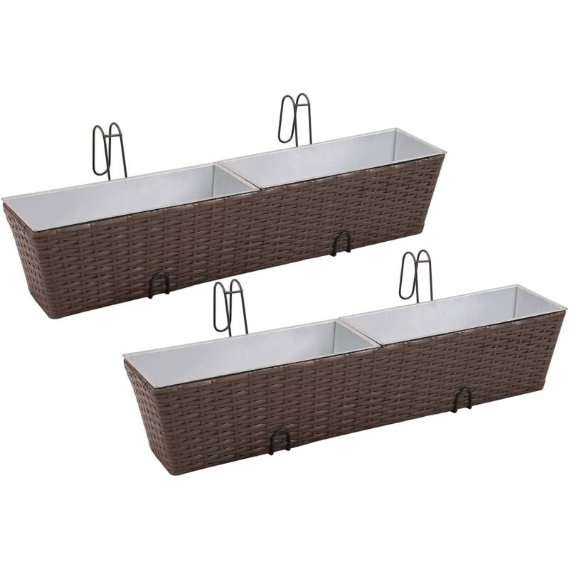 

vidaXL 2x Jardineras de Balcón Trapecio Ratán Marrón 80 cm - Marrón