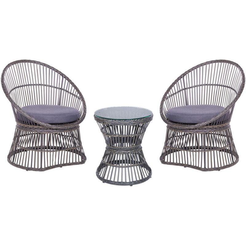 Beliani - Balcony Garden Set Pe Rattan Chairs With Cushions Coffee Table Taupe Mesyna