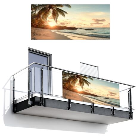 Balcony Privacy Banner Beach - Palm trees - Ocean - Sunset 200x90 cm