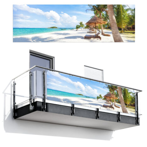 Balcony Privacy Banner Beach - Sea - Palm trees 300x90 cm