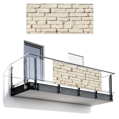 Balcony Privacy Banner Bricks - Wall - Light - White 200x90 cm