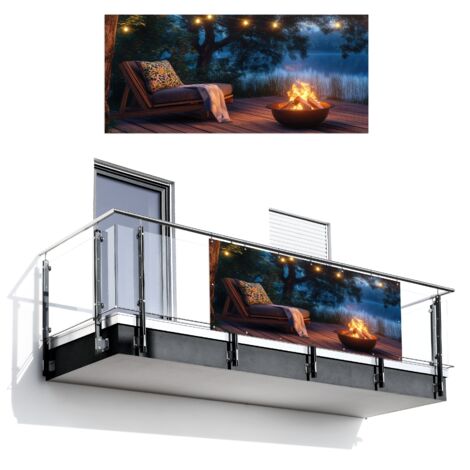 Balcony Privacy Banner Campfire - Lake - Evening light 200x90 cm
