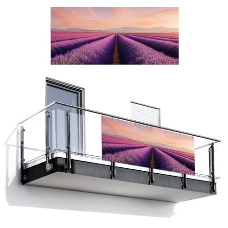 Balcony Privacy Banner Lavender Field - Sunset - Purple - Flowers 200x90 cm