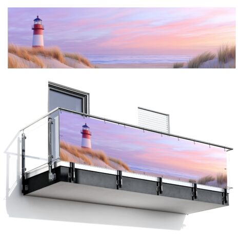 Balcony Privacy Banner Lighthouse - Dunes - Sunset 300x85 cm