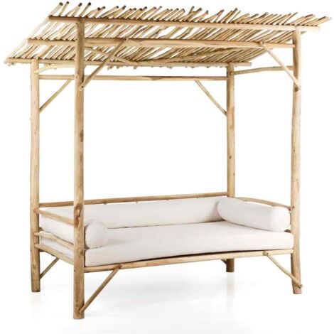 Baldacchino daybed in legno di teak riciclato 120x200cm con cuscini ecù - Okku