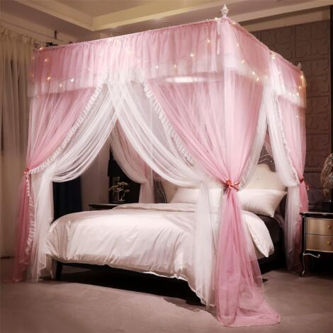 Baldaquin Rectangulaire - 1 Unité - Polyester - Moustiquaire Double Couche - Chambre Fille - Rose Blanc 2x2,2x2,1m