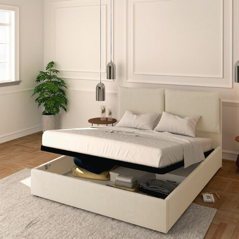 Baldiflex Letto Contenitore Matrimoniale 160x200 Licia in Ecopelle con Rete a Doghe colore Bianco White