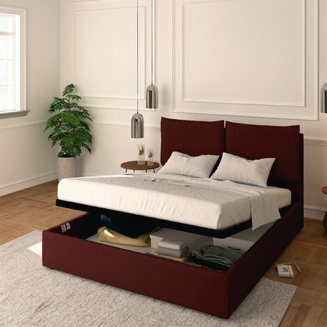 Baldiflex Letto Contenitore Matrimoniale 160x200 Licia in Ecopelle con Rete a Doghe colore Bordeaux Bordo