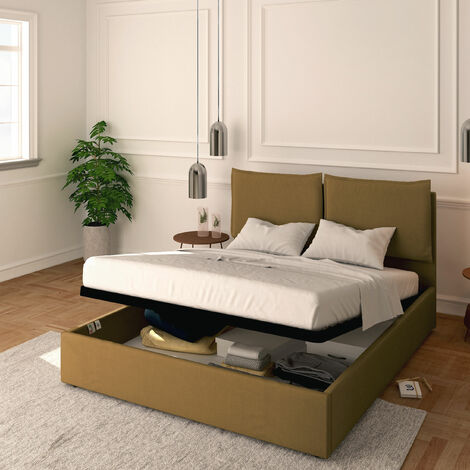 Baldiflex Letto Contenitore Matrimoniale 160x200 Licia in Ecopelle con Rete a Doghe colore Nocciola Nougat