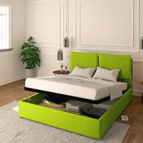Baldiflex Letto Contenitore Matrimoniale 160x200 Licia in Ecopelle con Rete a Doghe colore Verde mela Applegreen