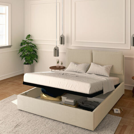 Baldiflex Letto Contenitore Matrimoniale 160x200 Licia in Tessuto con Rete a Doghe colore Beige
