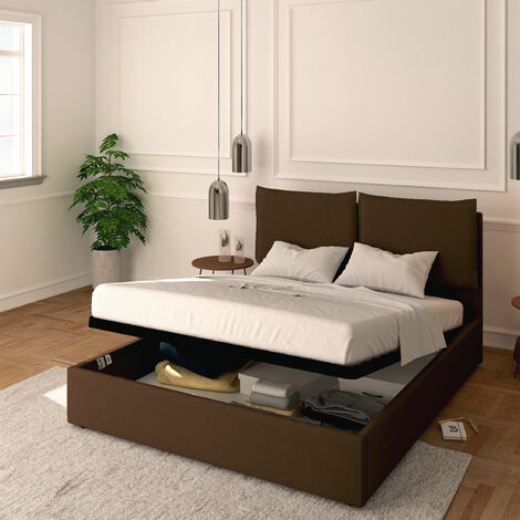 Baldiflex Letto Contenitore Matrimoniale 160x200 Licia in Tessuto con Rete a Doghe colore Marrone Brown