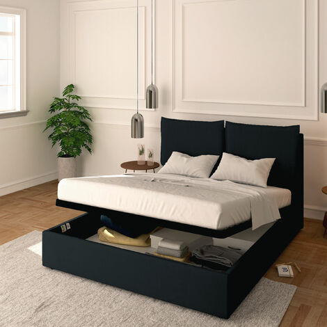 Baldiflex Letto Contenitore Matrimoniale 160x200 Licia in Tessuto con Rete a Doghe colore Nero Black