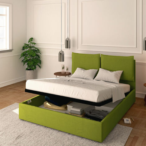 Baldiflex Letto Contenitore Matrimoniale 160x200 Licia in Tessuto con Rete a Doghe colore Verde Green