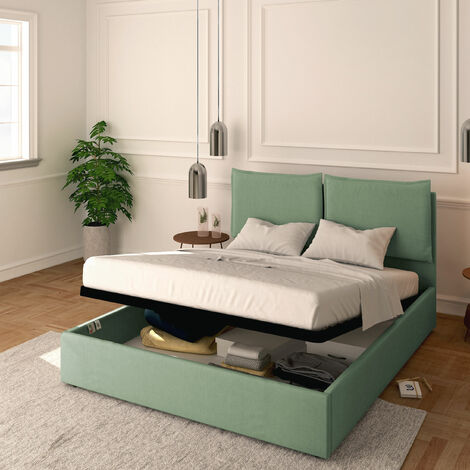Baldiflex Letto Contenitore Matrimoniale 160x200 Licia in Tessuto con Rete a Doghe colore Verde menta Mint