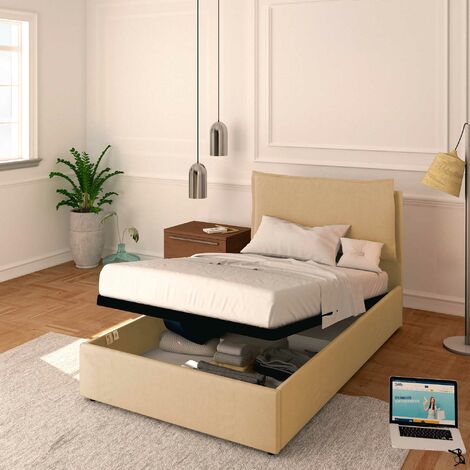 Baldiflex Letto Contenitore Piazza e mezzo 120x190 Licia in Ecopelle con Rete a Doghe colore Beige