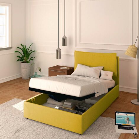 Baldiflex Letto Contenitore Piazza e mezzo 120x190 Licia in Tessuto con Rete a Doghe colore Giallo senape Melon