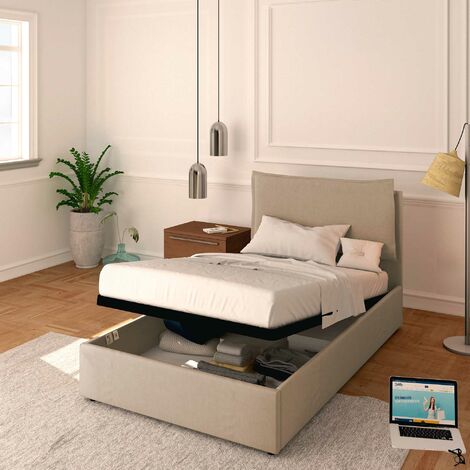 Baldiflex Letto Contenitore Piazza e mezzo 120x190 Licia in Tessuto con Rete a Doghe colore Grigio talpa Taupe