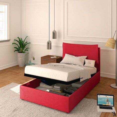 Baldiflex Letto Contenitore Piazza e mezzo 120x190 Licia in Tessuto con Rete a Doghe colore Rosso Cranberry