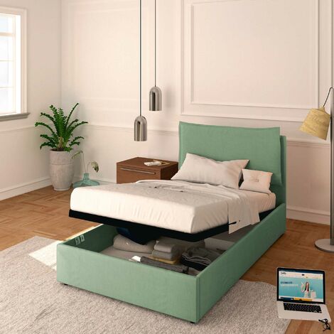 Baldiflex Letto Contenitore Piazza e mezzo 120x190 Licia in Tessuto con Rete a Doghe colore Verde menta Mint