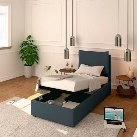Baldiflex Letto Contenitore Singolo 80x190 Licia in Ecopelle con Rete a Doghe colore Grigio scuro Grey