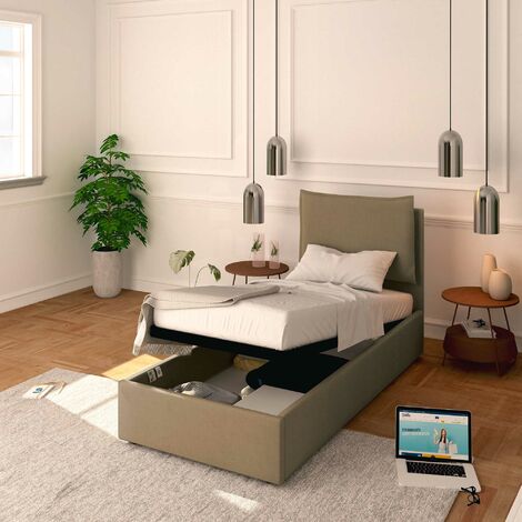 Baldiflex Letto Contenitore Singolo 80x190 Licia in Ecopelle con Rete a Doghe colore Grigio talpa Taupe