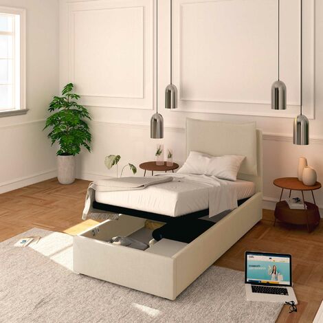 Baldiflex Letto Contenitore Singolo 80x190 Licia in Tessuto con Rete a Doghe colore Beige