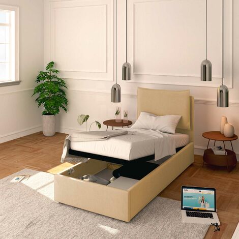 Baldiflex Letto Contenitore Singolo 90x200 Licia in Ecopelle con Rete a Doghe colore Beige