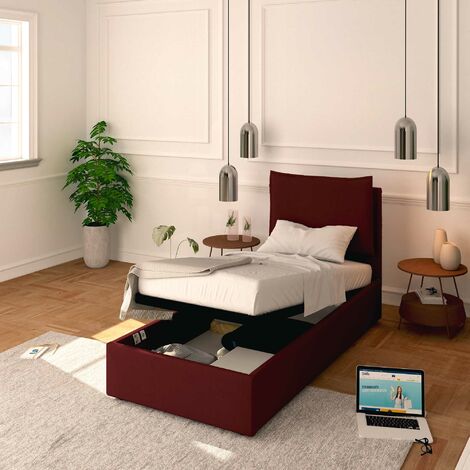 Baldiflex Letto Contenitore Singolo 90x200 Licia in Ecopelle con Rete a Doghe colore Bordeaux Bordo