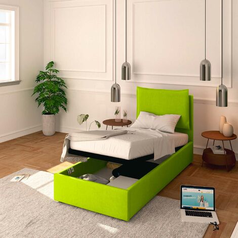 Baldiflex Letto Contenitore Singolo 90x200 Licia in Ecopelle con Rete a Doghe colore Verde mela Applegreen