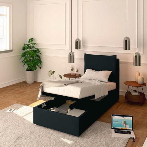 Baldiflex Letto Contenitore Singolo 90x200 Licia in Tessuto con Rete a Doghe colore Nero Black