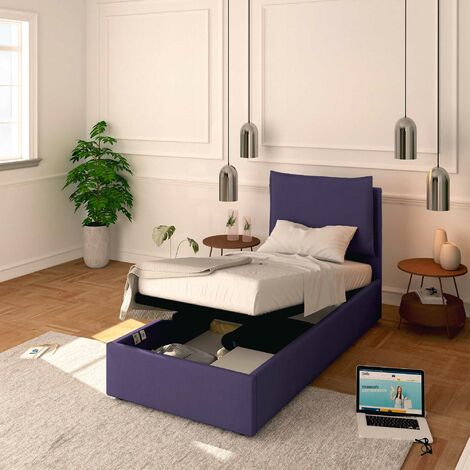 Baldiflex Letto Contenitore Singolo 90x200 Licia in Tessuto con Rete a Doghe colore Viola Purple