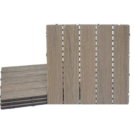 Baldosa de WPC HHG-167, aspecto madera balcón/terraza, estructura 3D lineal, marrón claro, 4x 50x50cm c/u = 1m2